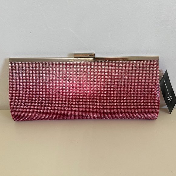 INC INTERNATIONAL CONCEPTS Carolyn Rhinestone Ombre Pink & Silver Evening Clutch - Picture 3 of 12